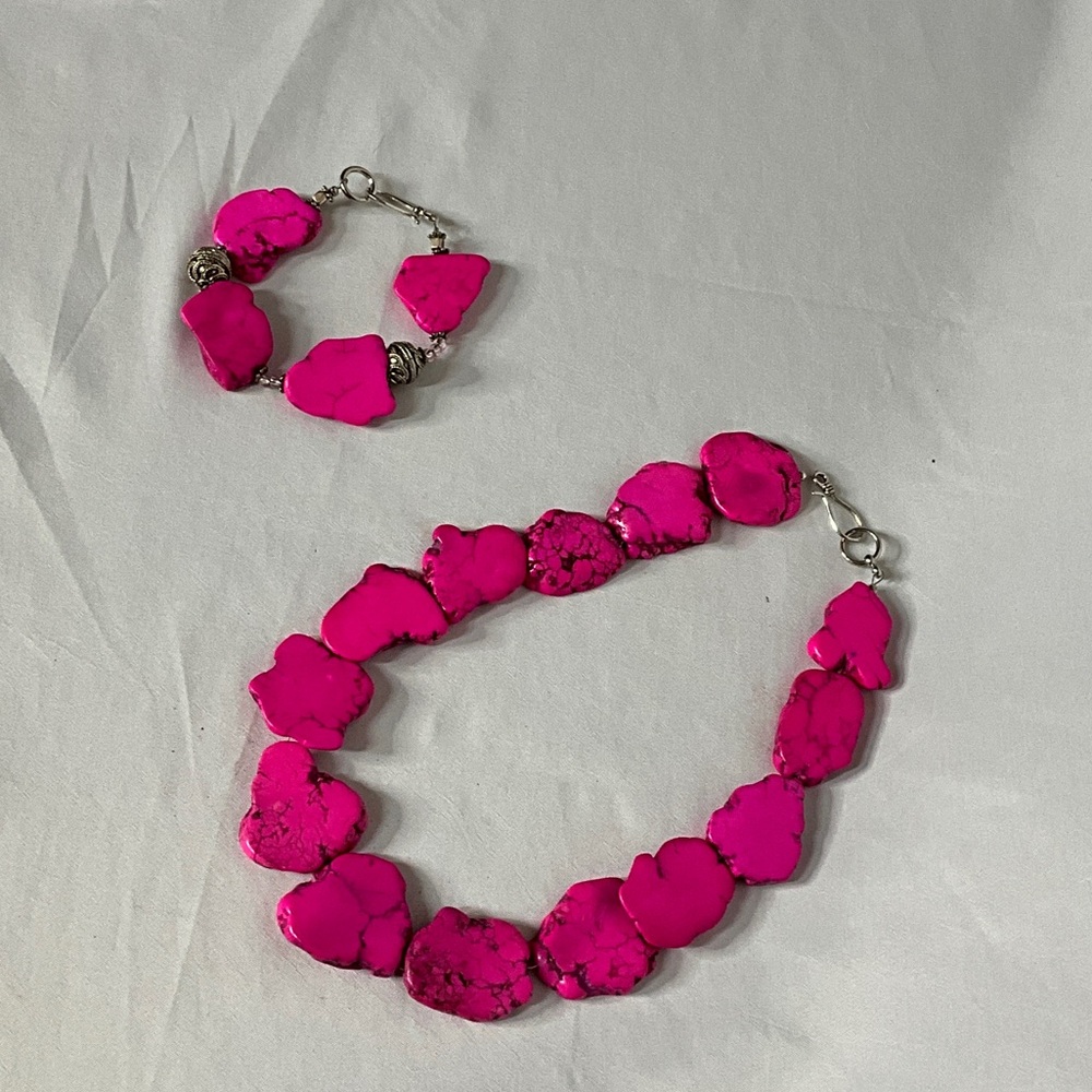 Fuchsia Stone Necklace and Bracelet Set
